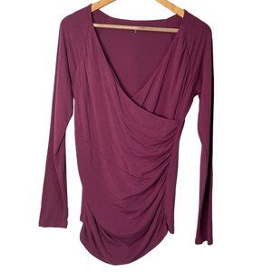 Garnet Hill Juliet Pink Purple Long-Sleeve Faux Wrap Top Stretch Sz Medium